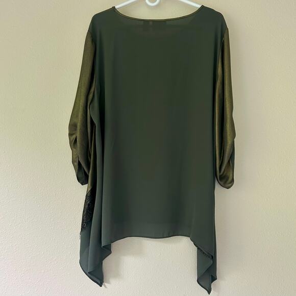 Chico’s asymmetric metallic olive green tunic holiday party Whimsigoth fairy XL - Picture 8 of 13